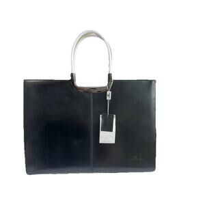 Daniela Moda Black / white Leather Handbag Dual Handles Tote Shoulder Strap NWT